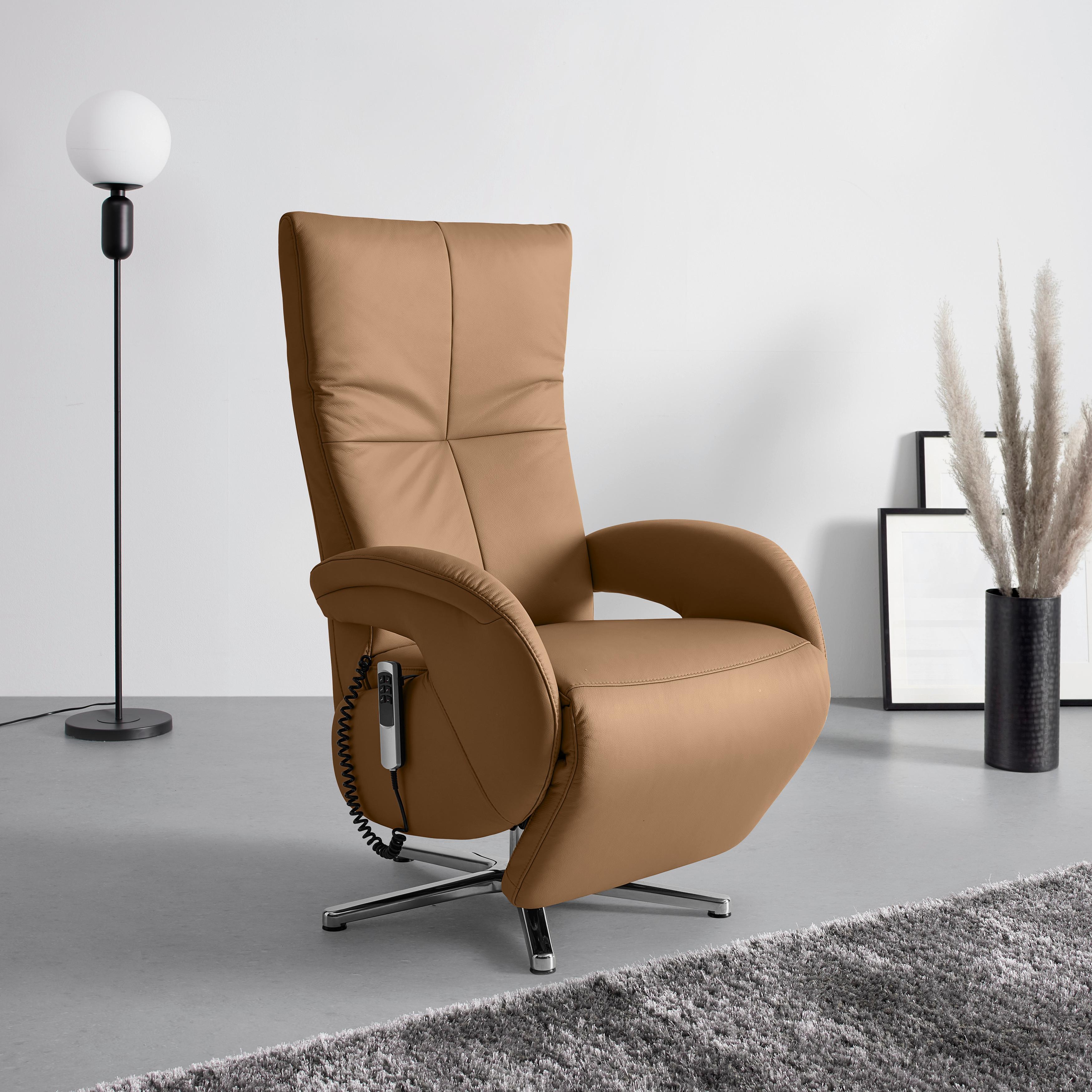Relaxsessel Sitting 2 Haselnussfarben - Chromfarben/Haselnussfarben, MODERN, Leder (70/111/80cm) - Premium Living