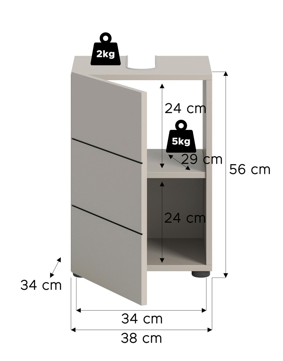 Waschbeckenunterschrank Vira ca. 38x56 cm Kaschmir - Kaschmir/Schwarz, MODERN, Holzwerkstoff/Kunststoff (38/56/34cm) - MID.YOU