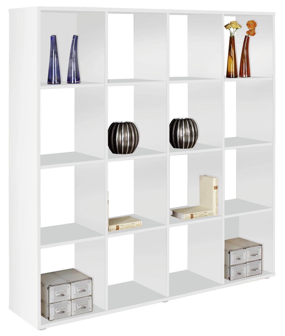 Térelválasztó Fehér 16 Tároló Berni - fehér, Modern, faalapú anyag (158/158/34cm)