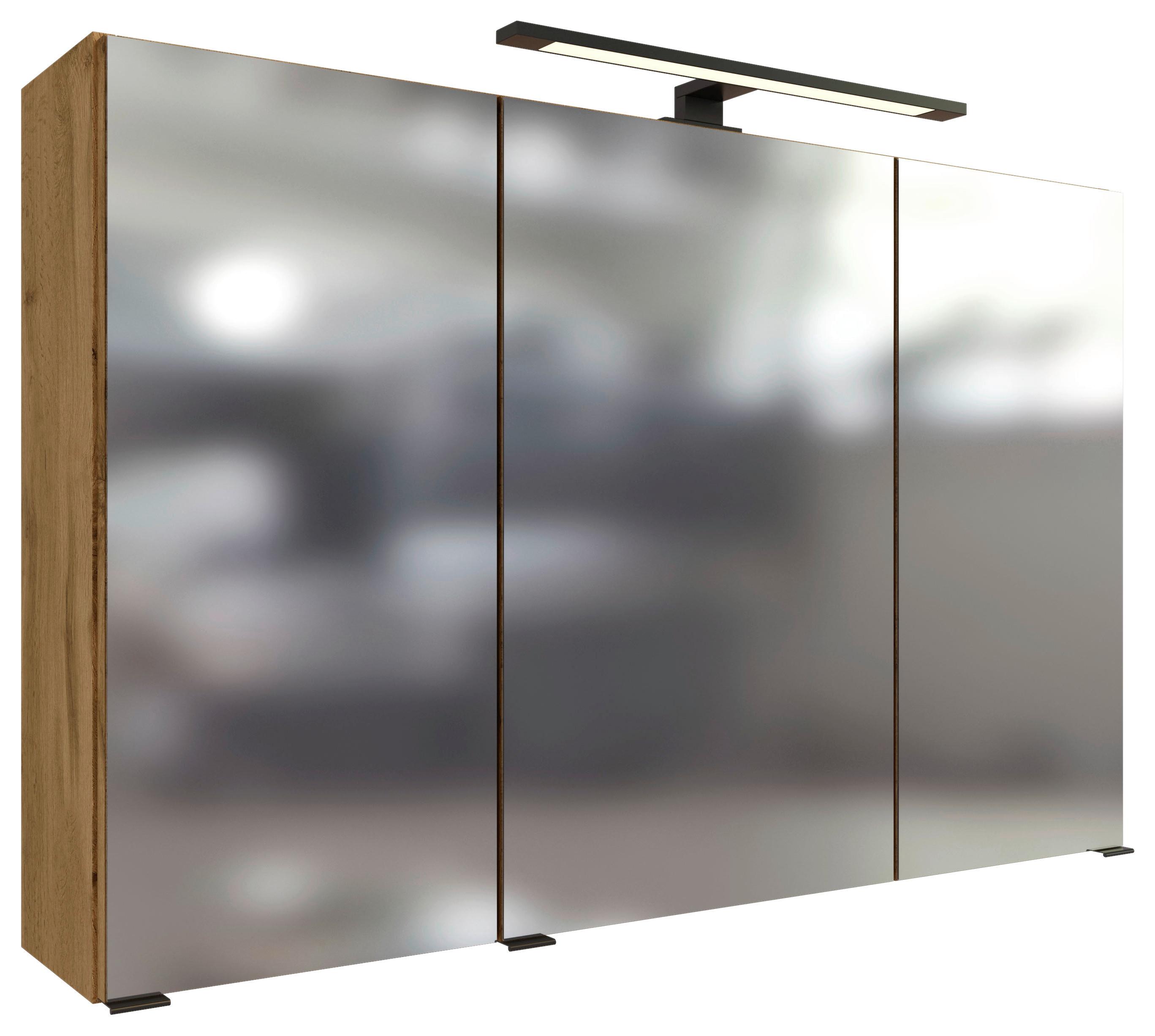 Spiegelschrank Manchester mit LED 3-türig ca.100x64 cm Eiche - MODERN, Glas/Holzwerkstoff (100/64/20cm) - Held