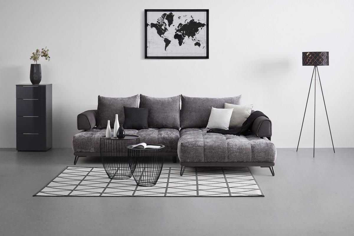 Ecksofa Morgan Graphitfarben - Graphitfarben/Schwarz, MODERN, Textil/Metall (262/184cm) - Mömax