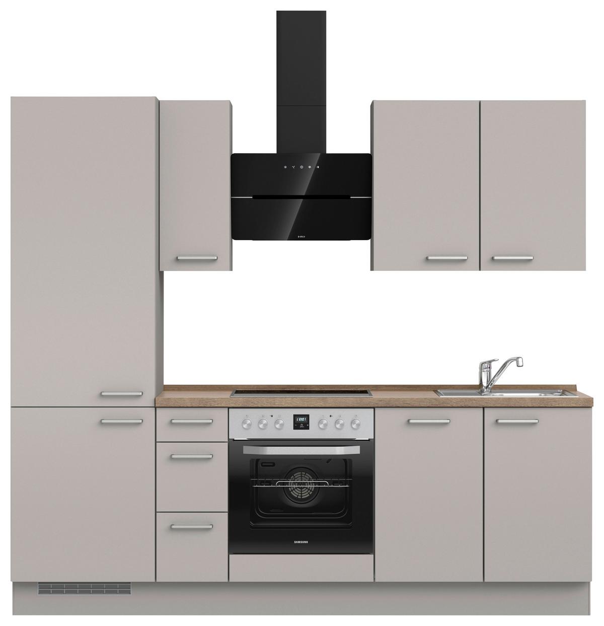 Küchenblock Touch High m. Geräten Grau - Eiche dunkel/Edelstahlfarben, MODERN, Holzwerkstoff/Metall (240cm) - Nobilia