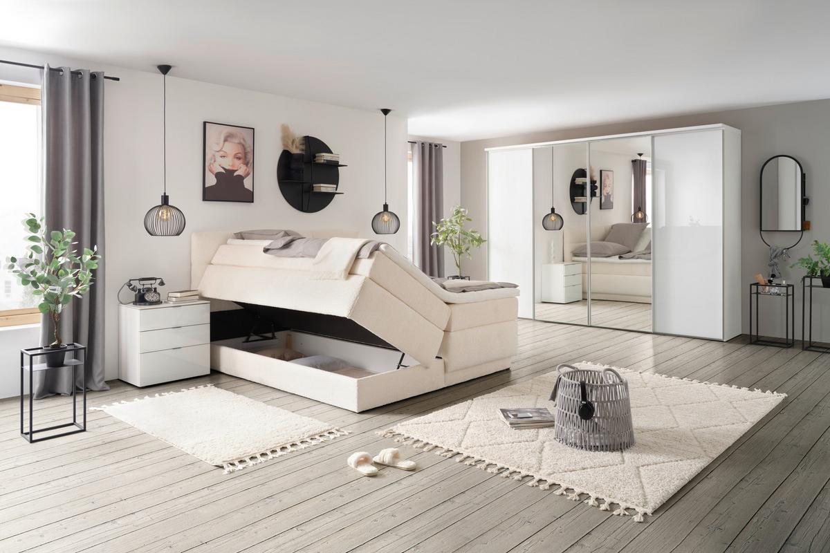 Boxspringbett in Weiss ca. 160x200cm - Weiss/Schwarz, Konventionell, Holzwerkstoff/Kunststoff (160/200cm) - Premium Living