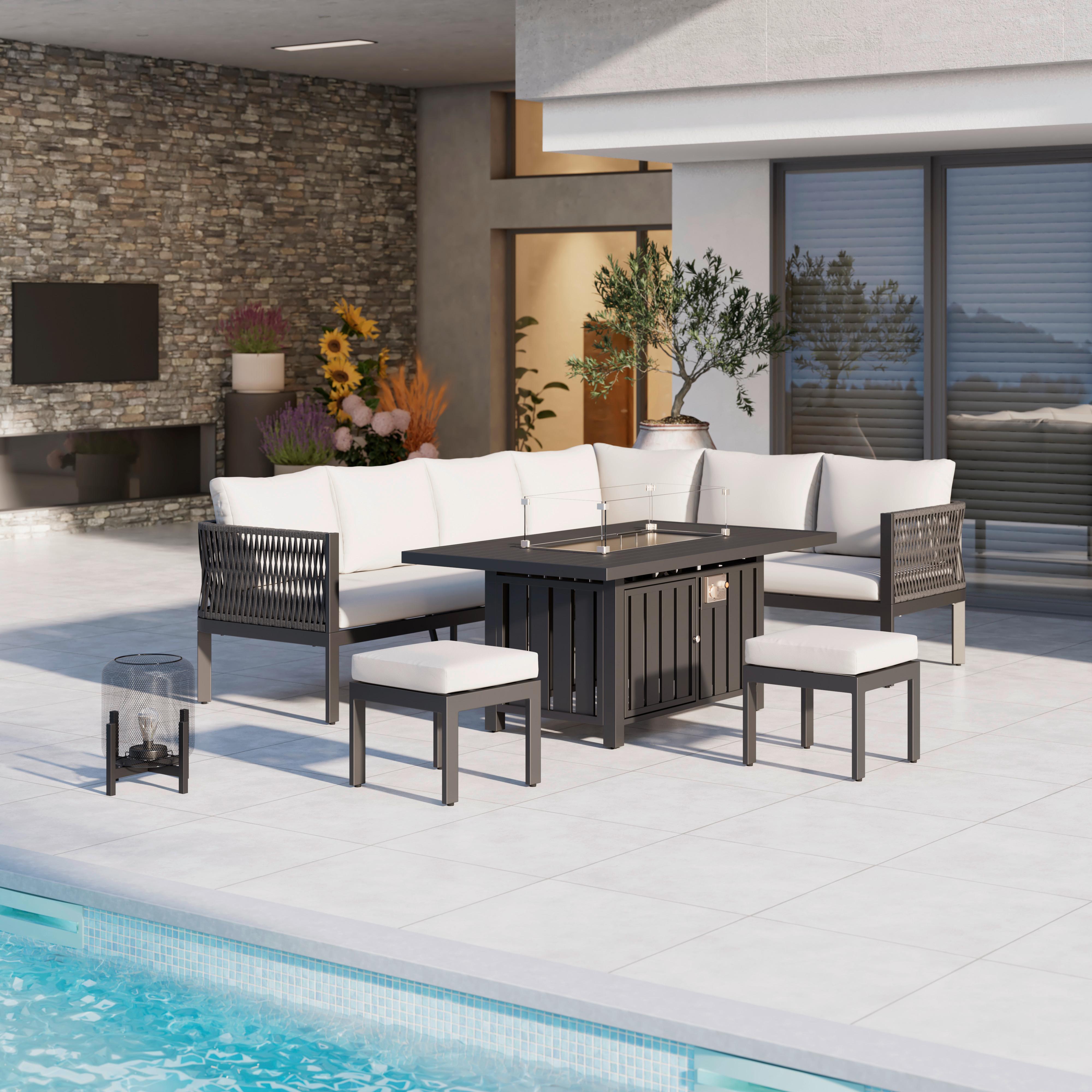 Garnitură grădină Selena - gri deschis/culoare inox, Modern, sticlă/metal (258/66/72cm) - Bessagi Garden
