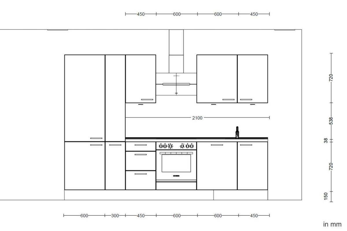 Küchenleerblock Touch High o. Geräte Grau - Eiche dunkel/Edelstahlfarben, MODERN, Holzwerkstoff/Metall (300cm) - Nobilia