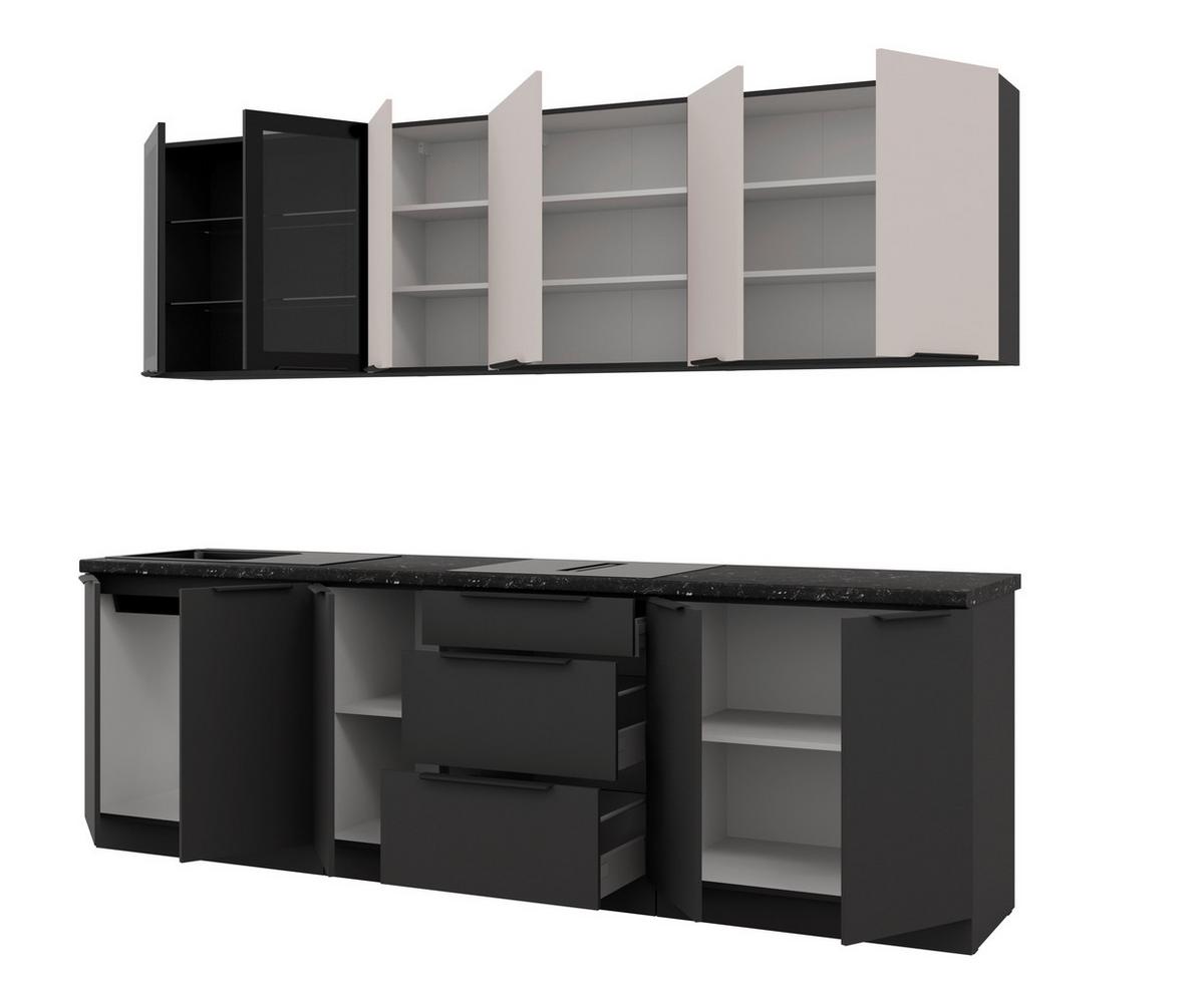 Blok Kuhinja Arona/siena - kašmir/crna, Moderno, staklo/metal (260/210/60cm) - Modern Living