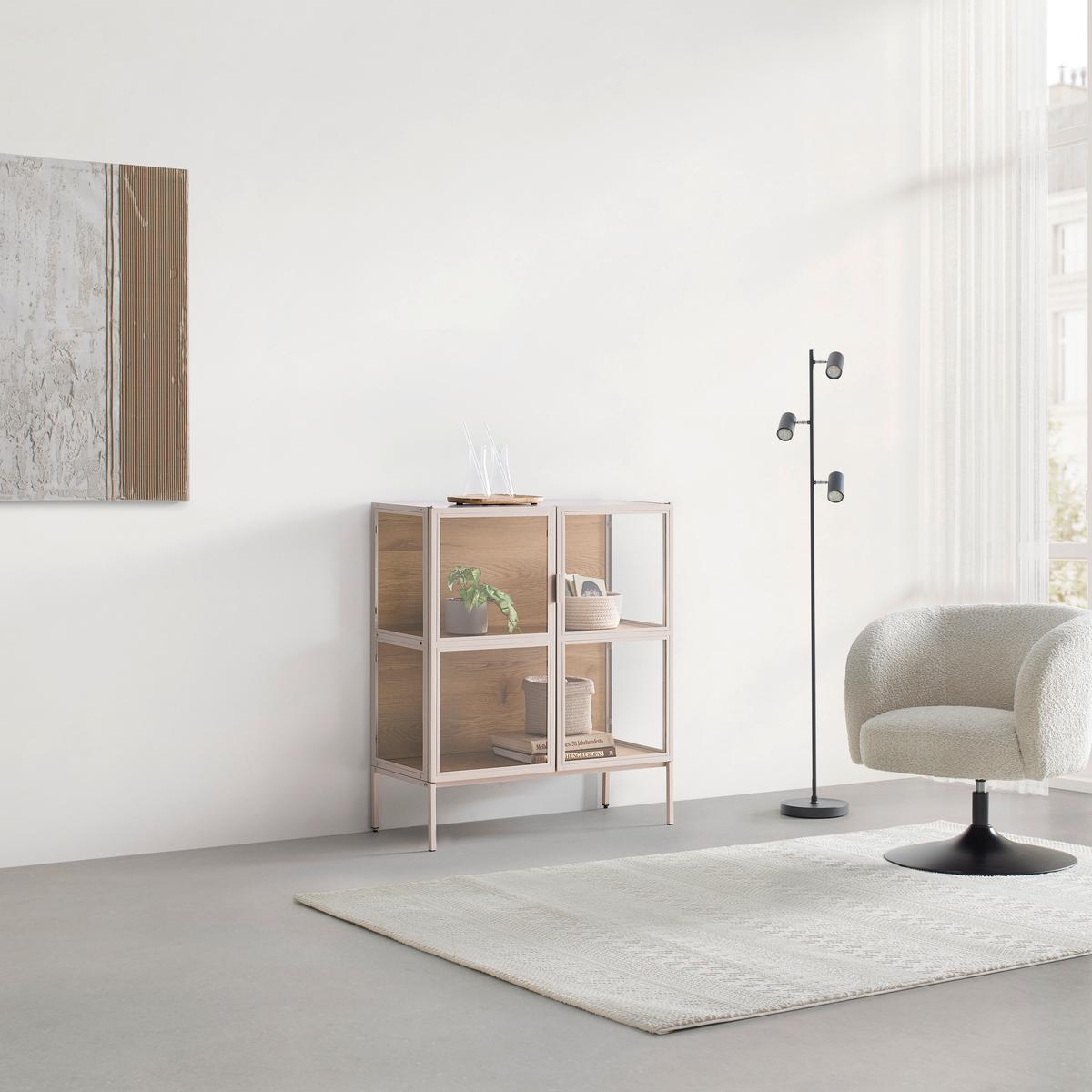 Vitrine Amy Eichefarben/Beige - Eichefarben/Beige, Modern, Glas/Holzwerkstoff (80/93,5/35cm) - Mömax