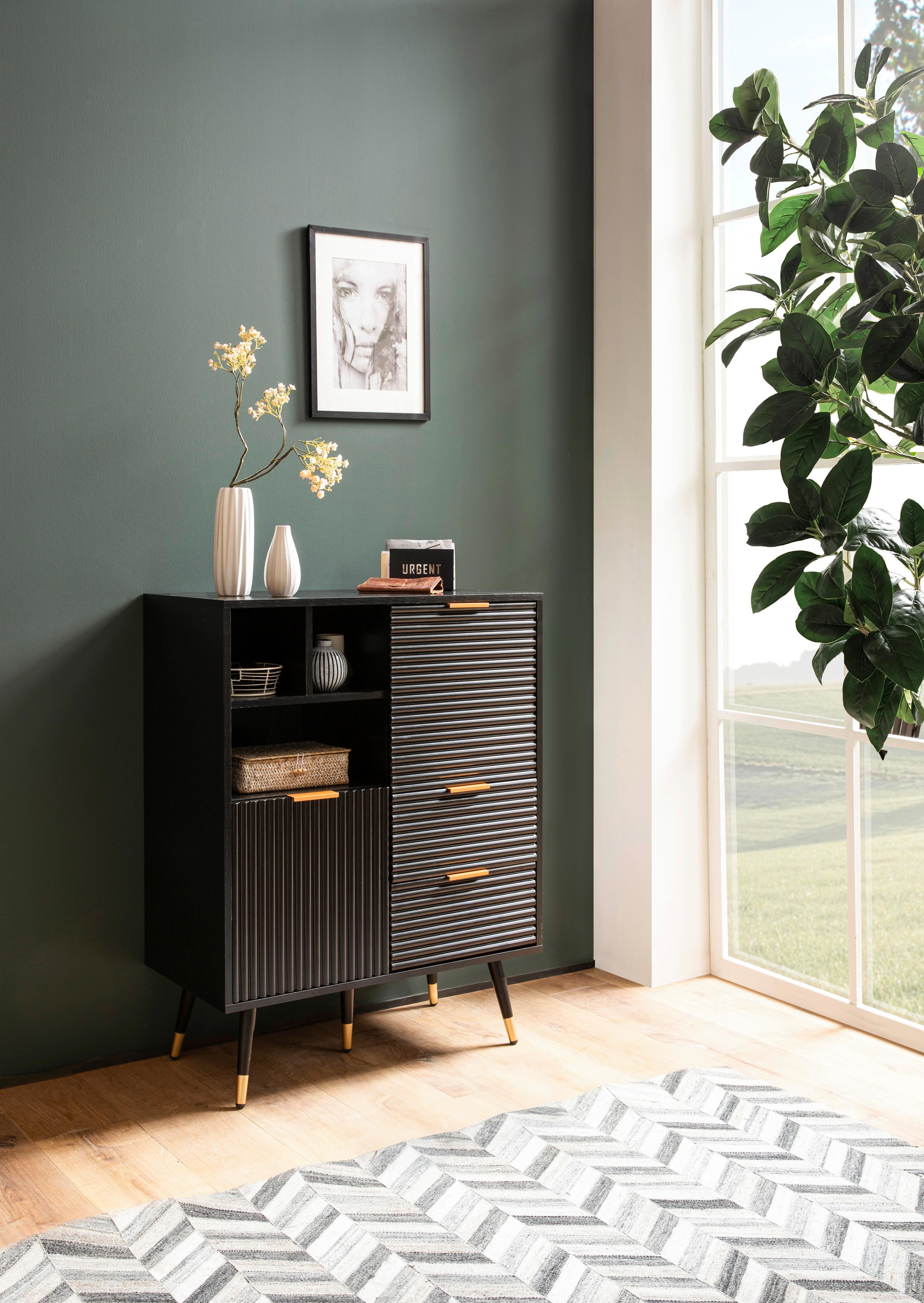 SIDEBOARD WL6.884 - Goldfarben/Schwarz, Design, Holzwerkstoff/Metall (77/97/40cm) - MID.YOU