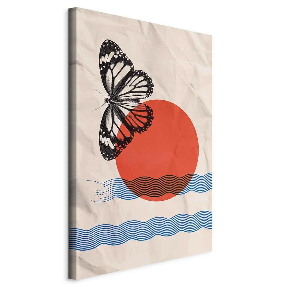 Slika Na Platnu Butterfly And Sunrise - krem barve/temno oranžna, Basics, tekstil/leseni material (40/60/1,2cm) - artgeist