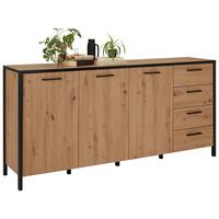 Komód Tölgy-fekete Szín 3 Ajtó Kirikus - tölgyfa színű/fekete, Lifestyle, műanyag/faalapú anyag (184,5/89,5/40,2cm) - Mömax