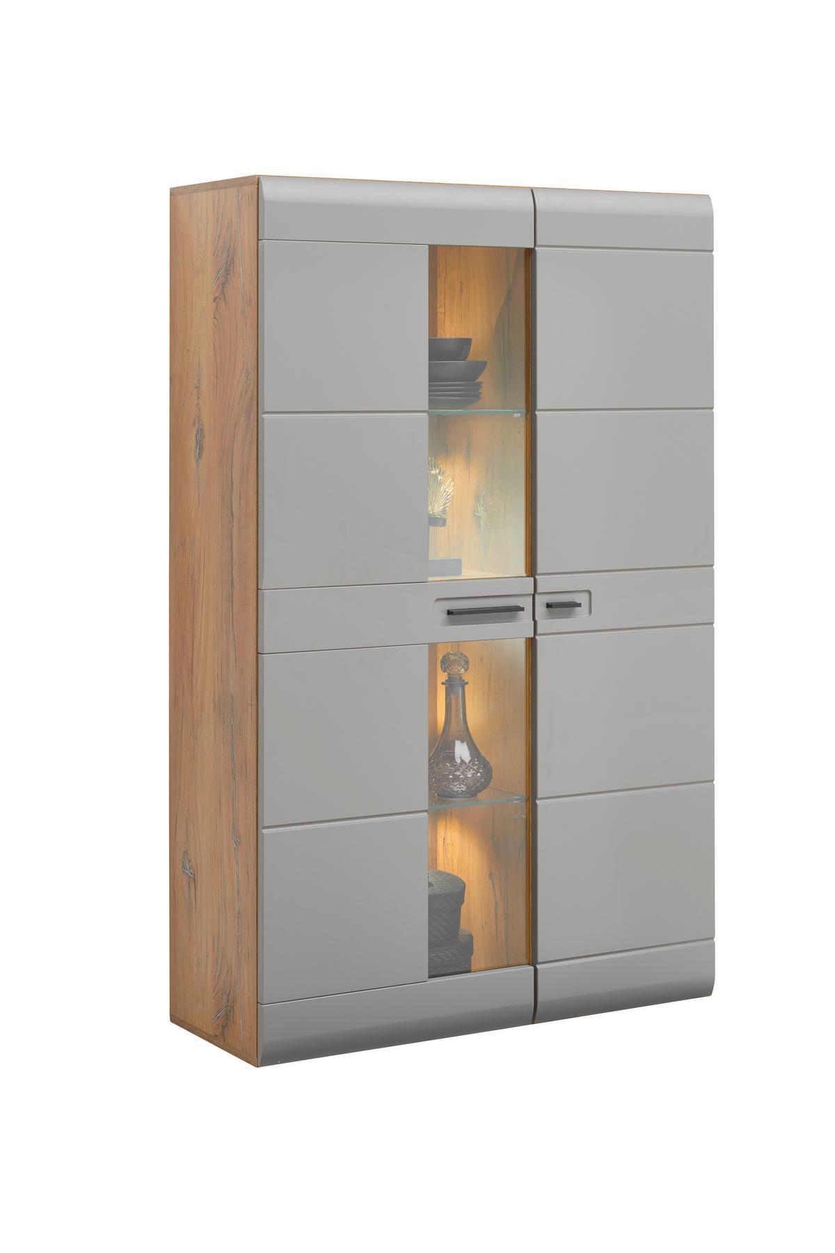 Vitrina Auris, Siva, Barva Hrasta - siva, Moderno, umetna masa/steklo (95/154,4/37,1cm) - Mömax