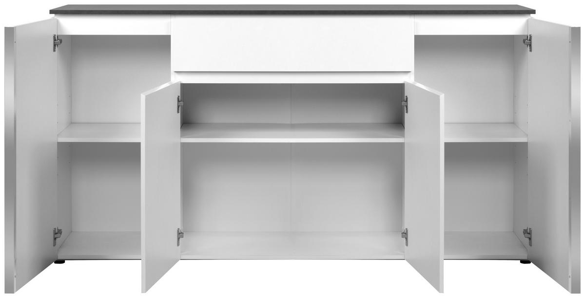 KOMODA SZEROKA BREST - biały wysoki połysk/kolor srebrny, Design, materiał drewnopochodny/tworzywo sztuczne (177,5/92/40cm) - Livetastic