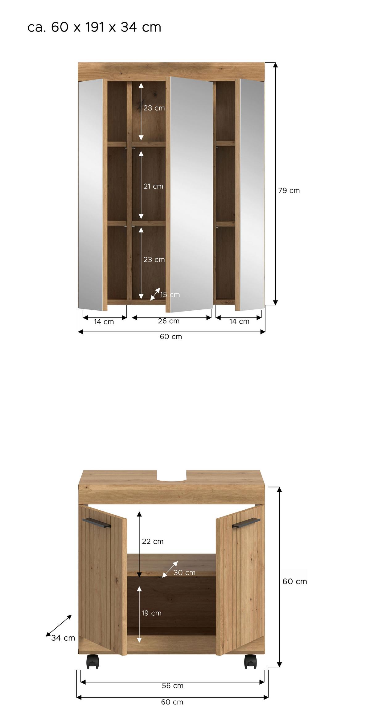 Badezimmer Scout Eiche Artisan 2-teilig - Schwarz/Eiche Artisan, Trend, Glas/Holzwerkstoff (60cm) - MID.YOU