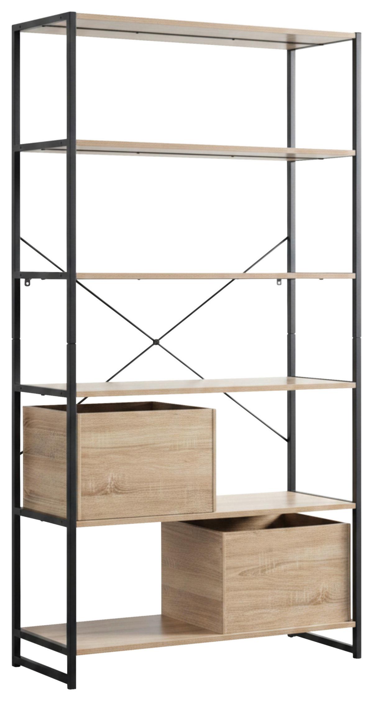 Polc 6 Tölgy Színű Polclappal Bono - fekete/Sonoma tölgy, Modern, faalapú anyag/fém (95/180/35cm) - Mömax