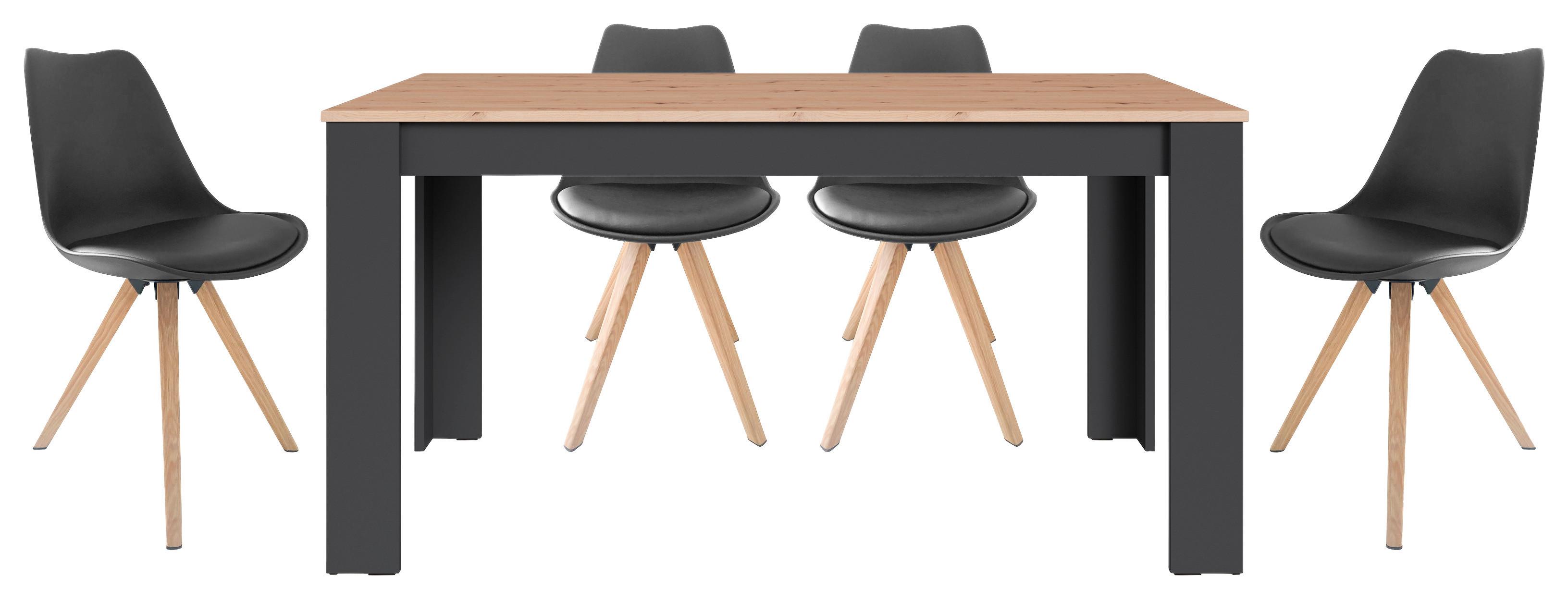 TISCHGRUPPE KIRA - Eichefarben/Schwarz, MODERN, Holzwerkstoff/Kunststoff - MID.YOU