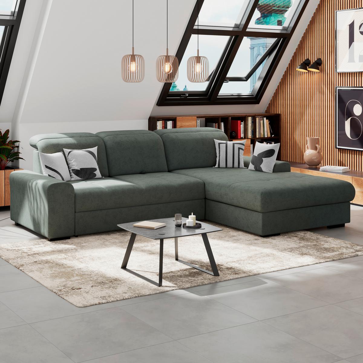 Kutna Garnitura Malaga - zelena/crna, Konvencionalno, tekstil/drvo (286/203cm) - Ondega