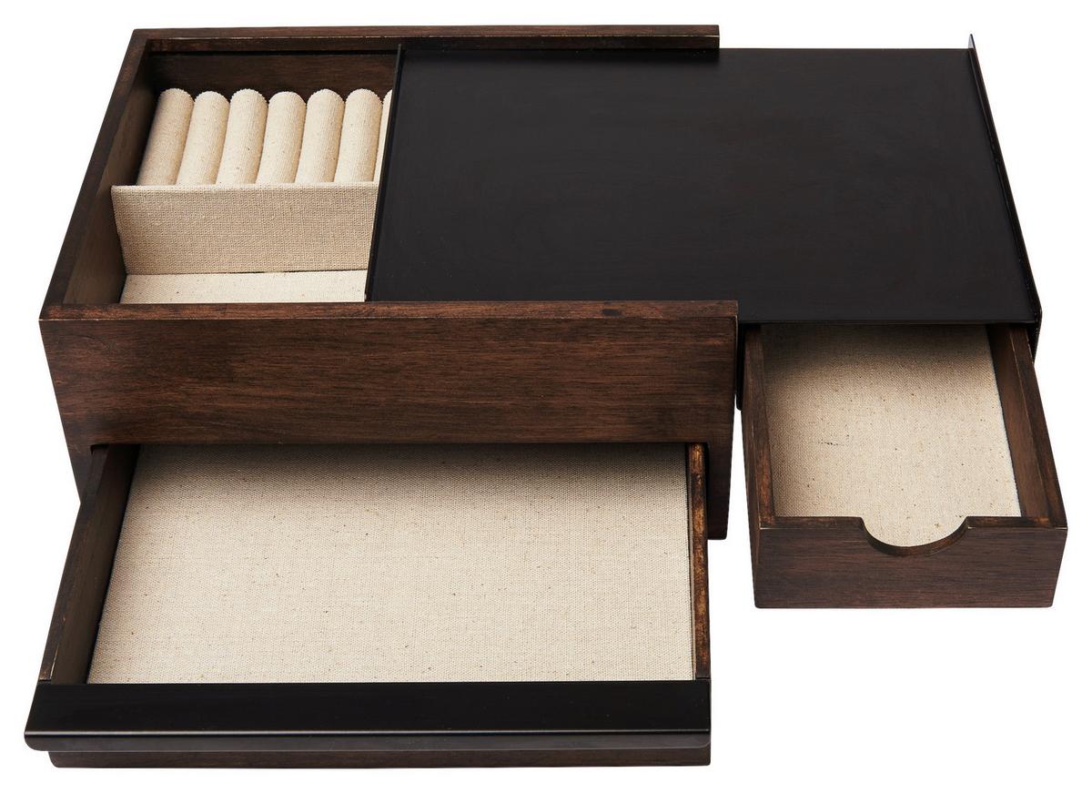 Schmuckbox Schwarz/Walnussfarben - Walnussfarben/Schwarz, Design, Holz/Metall (22,1/11,9/25,9cm) - Umbra