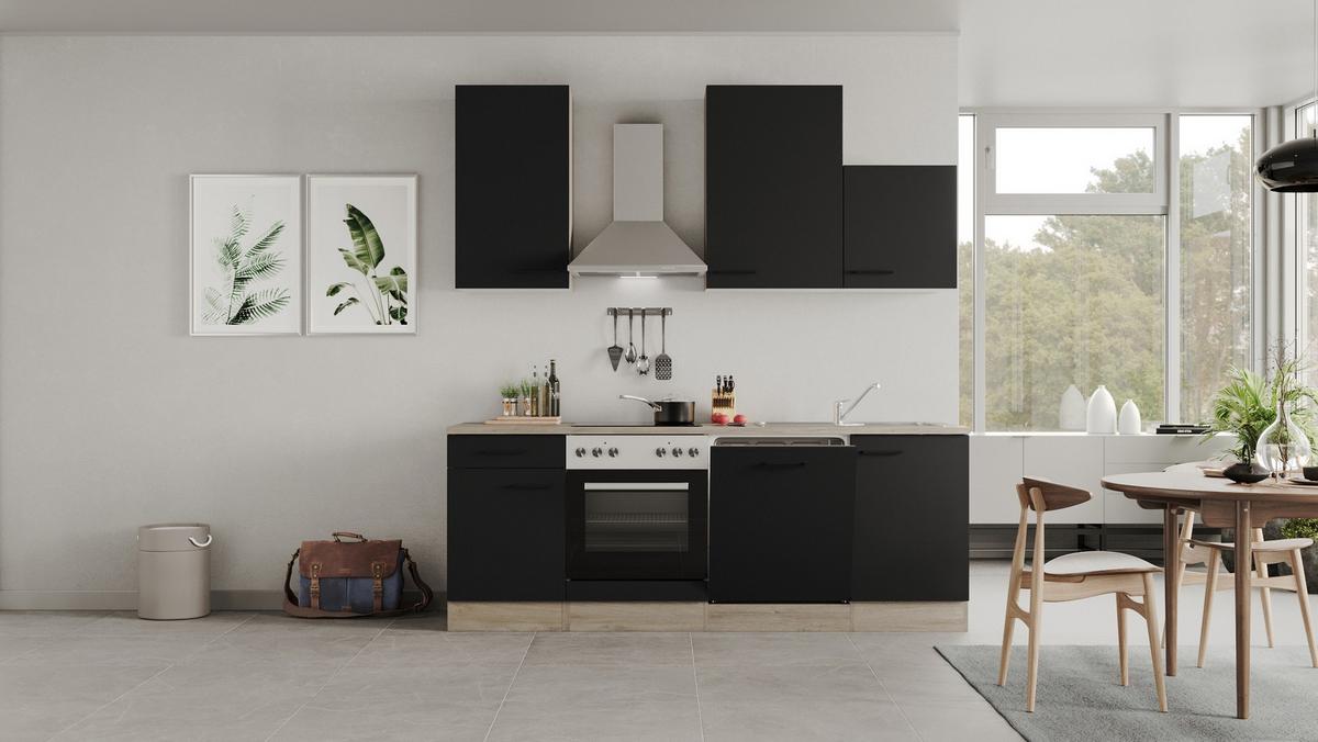 Kuhinjski Blok Capri, Črna, Hrast - črna/barve hrasta, Moderno, kovina/leseni material (220cm) - FlexWell