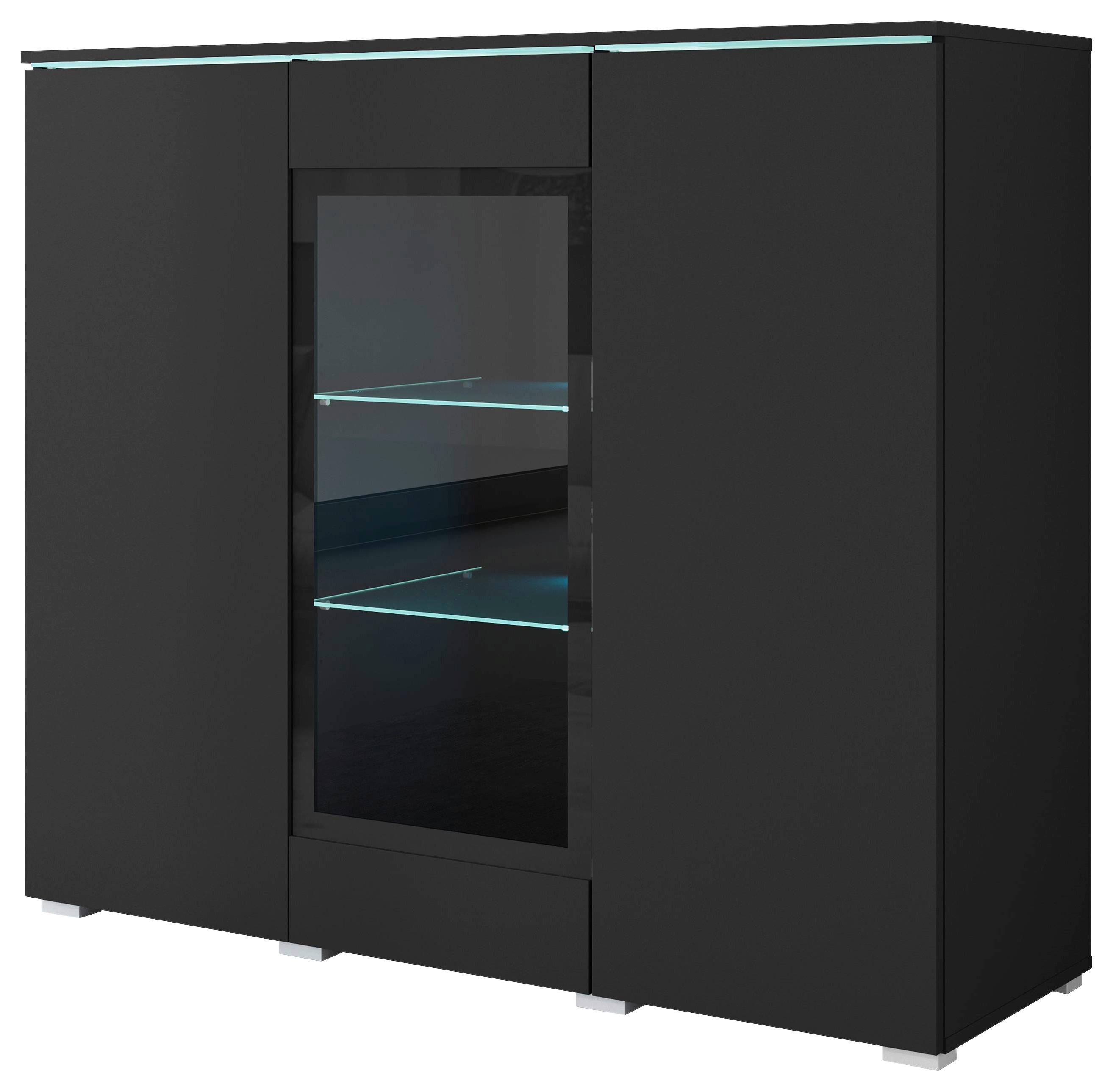 Highboard Vera 120 - Schwarz/Grau, Trend, Glas/Holzwerkstoff (120/103,3/39,5cm) - P & B