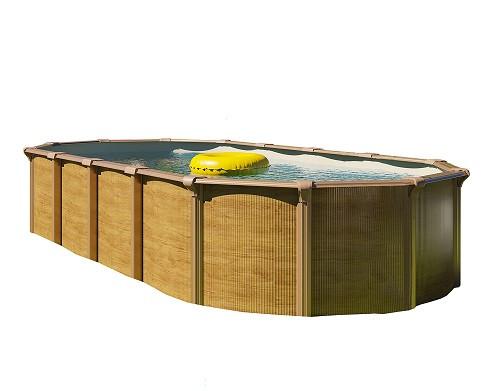Schwimmbecken OV 132 Wood Braun - Sandfarben/Braun, Basics, Kunststoff/Metall (610/360/130cm)