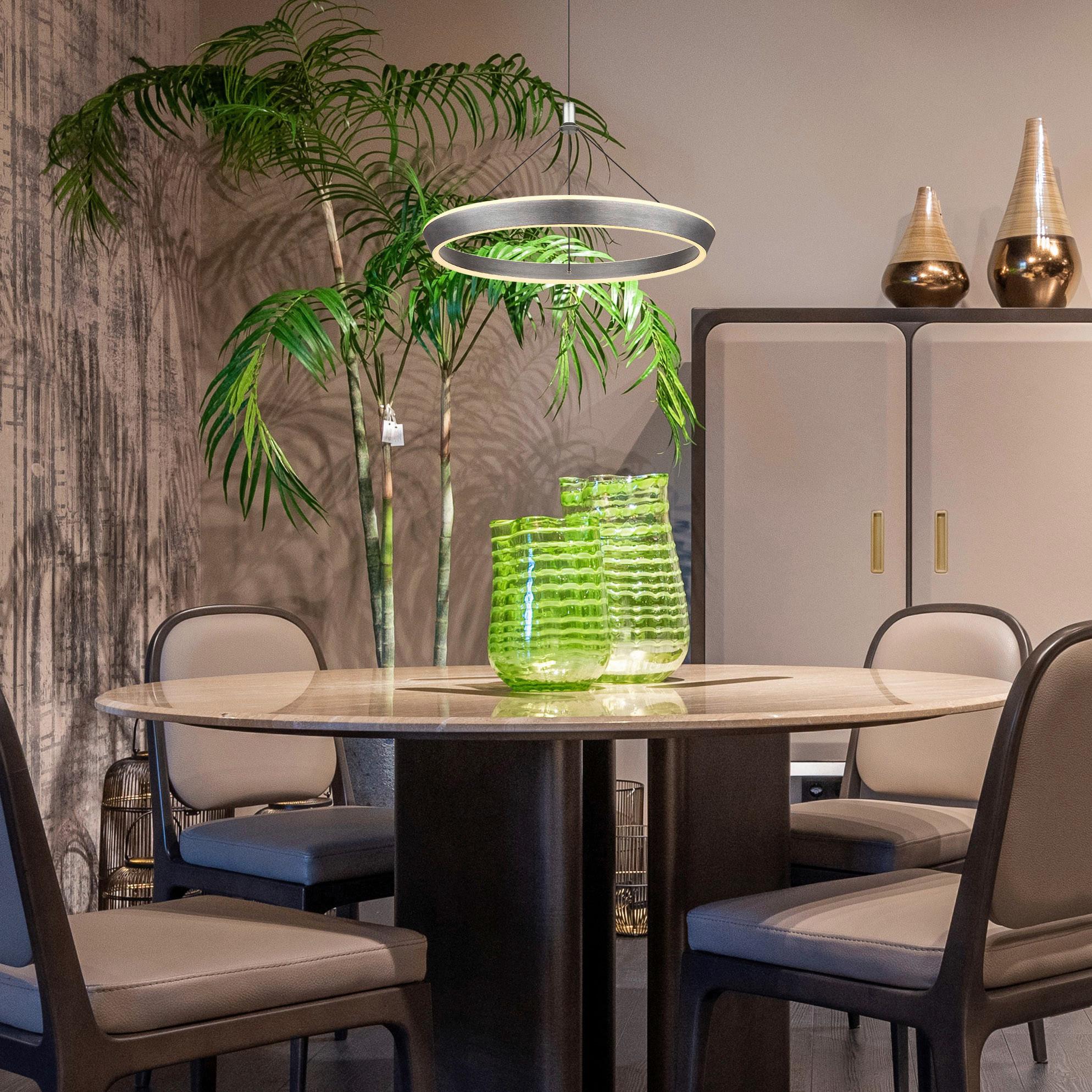LED-Hängeleuchte Ferra Grau/Opal/Titan max. 40 Watt - Titanfarben/Opal, Design, Kunststoff/Metall (50/200cm) - Globo