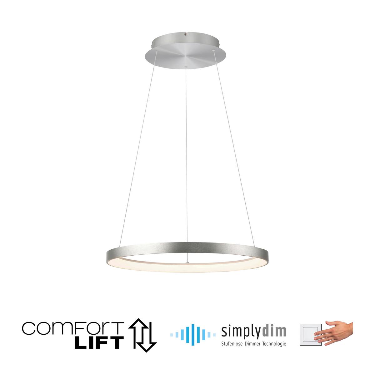 LAMPA ZWIESZANA LED 2851-95 HOOP - kolor aluminiowy, Design, tworzywo sztuczne/metal (57/180/200cm) - Paul Neuhaus