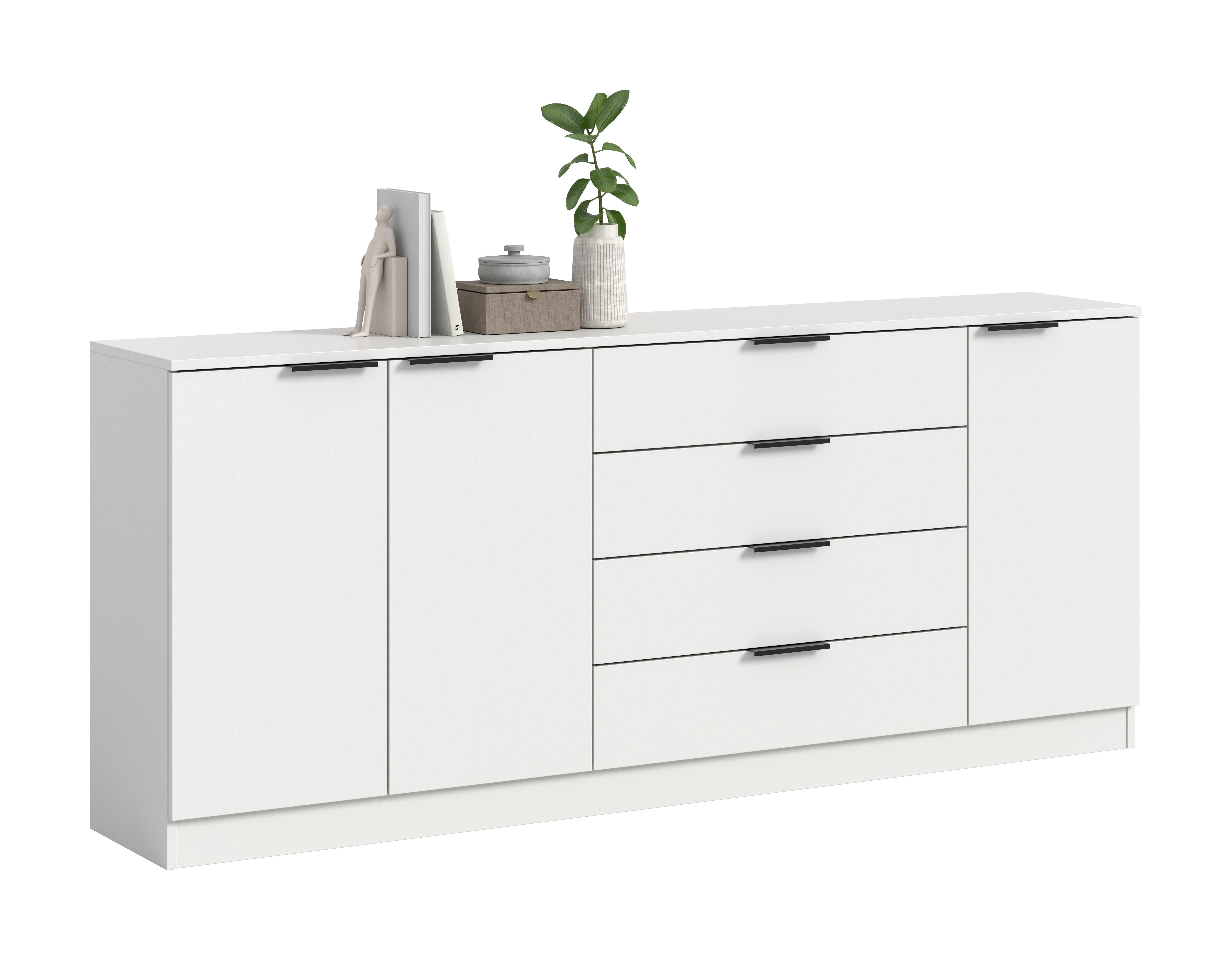 Kommode Kopenhagen Weiß - Schwarz/Weiß, Design, Holzwerkstoff/Kunststoff (185/80/35cm) - Livetastic