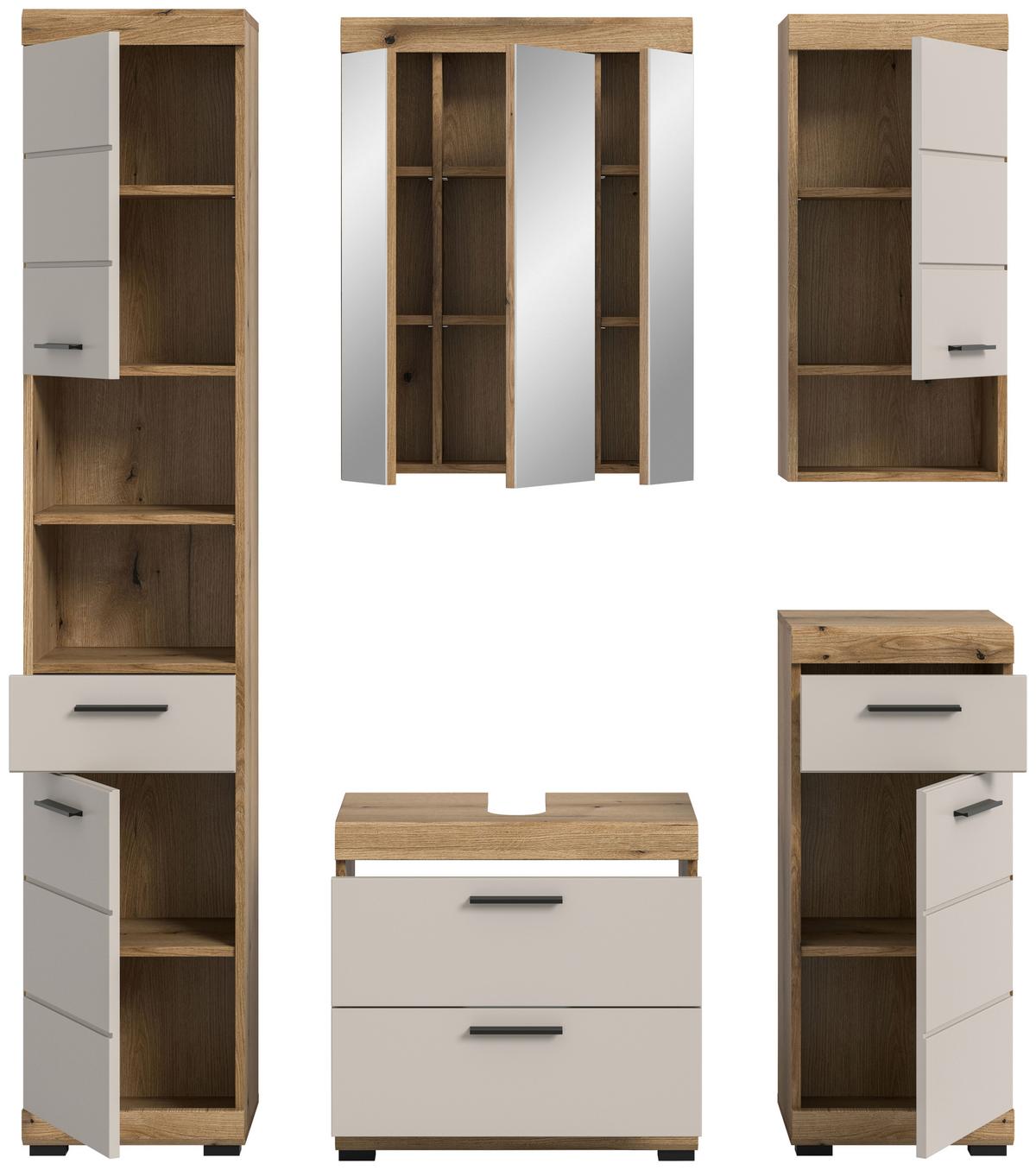 Badezimmer Scout 5-tlg. ca. 134 cm Kaschmir - Kaschmir/Schwarz, MODERN, Glas/Holzwerkstoff (134cm) - MID.YOU