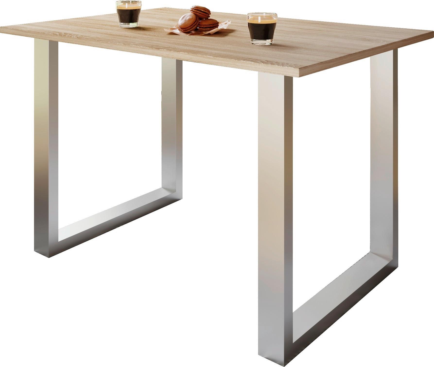 SCHREIBTISCH LONA - Silberfarben/Sonoma Eiche, Design, Holzwerkstoff/Metall (110/80/76cm) - MID.YOU