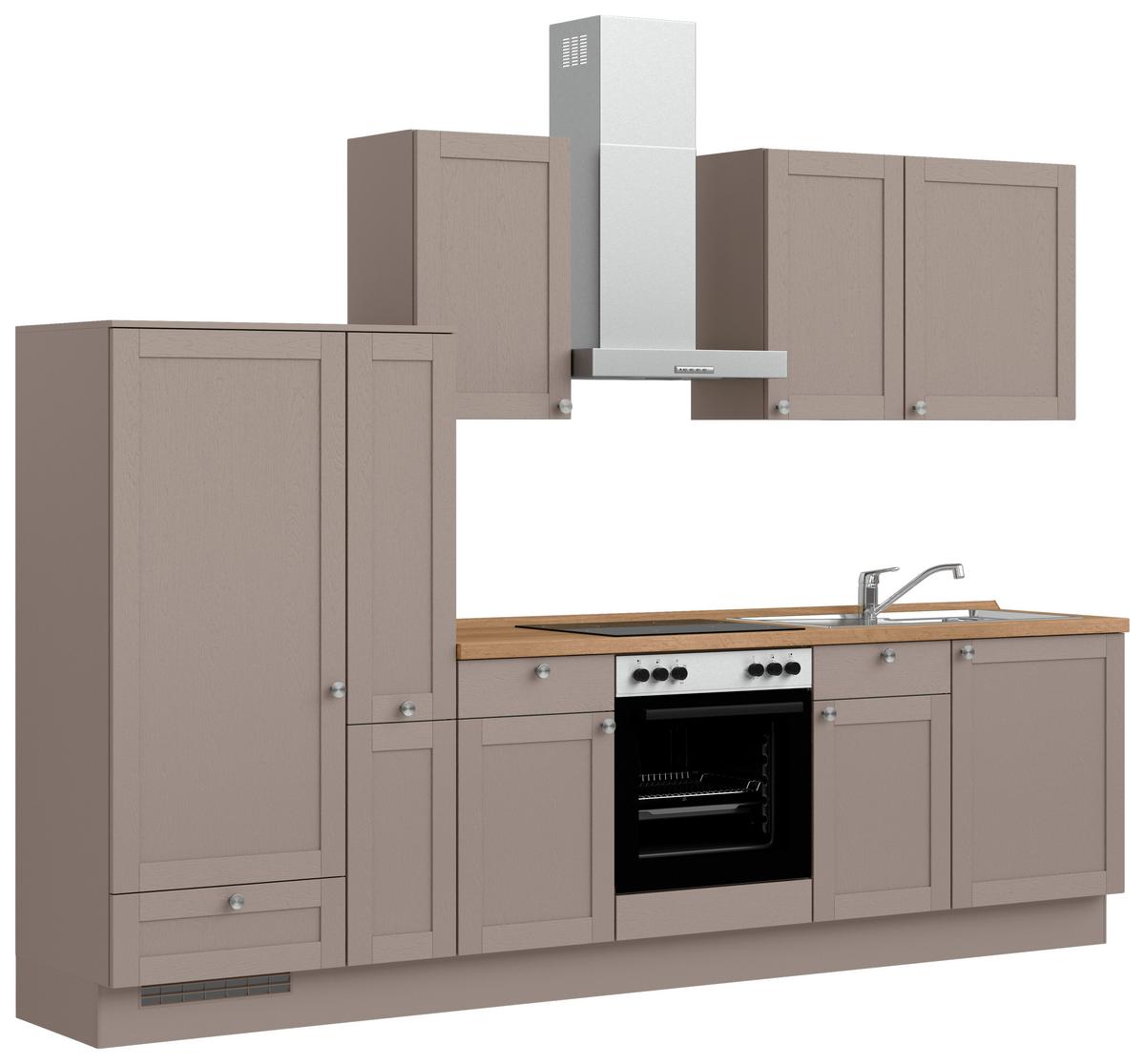 Küchenleerblock Frame Low o. Geräte Beigebraun - Edelstahlfarben/Eichefarben, MODERN, Holzwerkstoff/Metall (300cm) - Nobilia