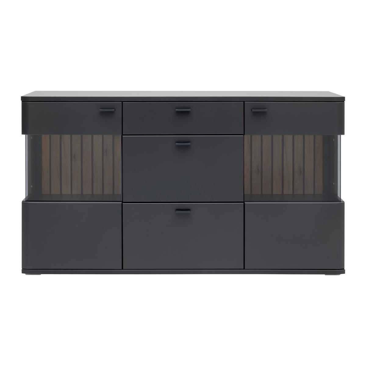 Sidebaord Carreto Schwarz/Eichefarben - couleur de chêne/noir, Modern, verre/métal (160/90/44cm) - Premium Living