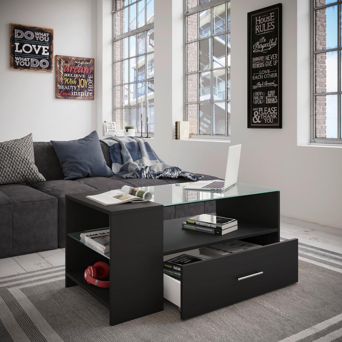 Klubska Miza Tindala, Črna - črna, Basics, steklo/leseni material (50/100/45cm) - MID.YOU