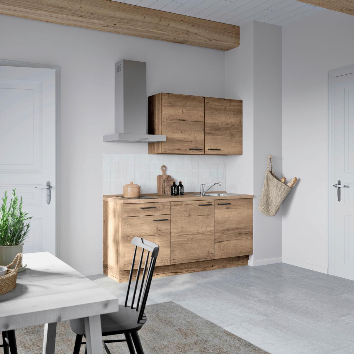 Küchenblock Structura Low m. Geräten Eiche dunkel - Eiche dunkel/Eichefarben, MODERN, Holzwerkstoff/Metall (180cm) - Nobilia