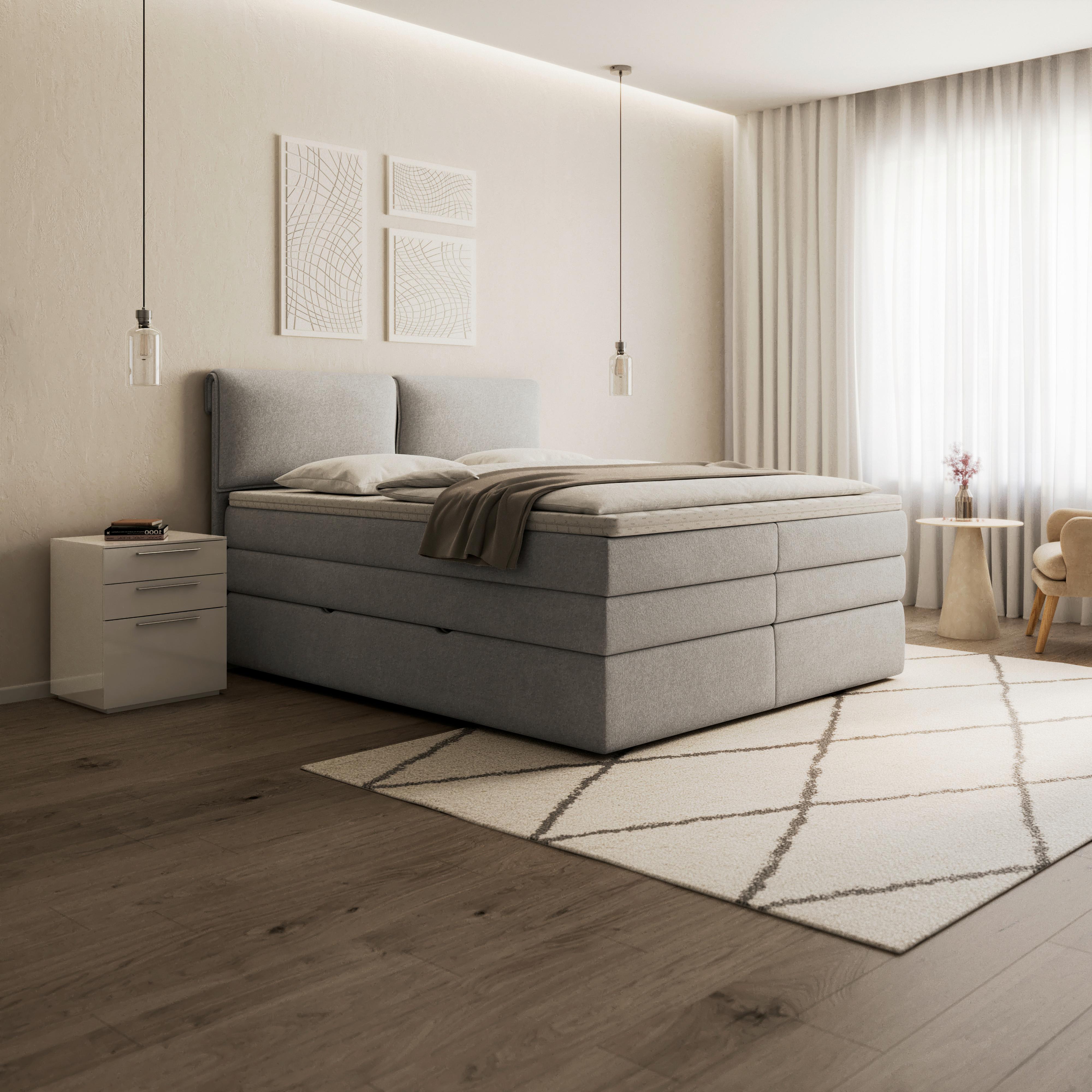 Pat boxspring Mosamo cca 180X200 cm gri deschis - gri deschis, Modern, lemn/textil (180/200cm) - Bessagi Home