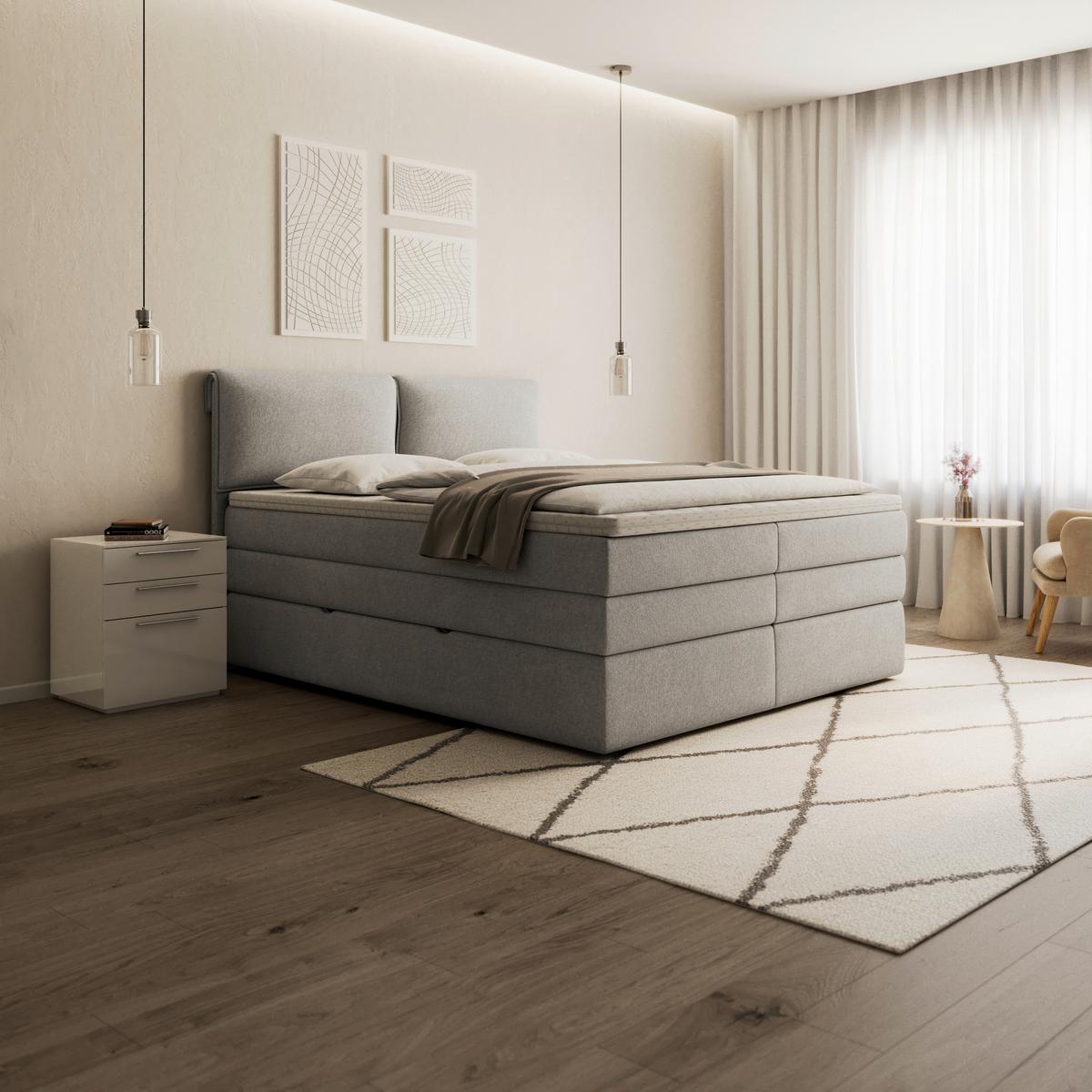 Pat boxspring Mosamo cca 180X200 cm gri deschis - gri deschis, Modern, lemn/textil (180/200cm) - Bessagi Home