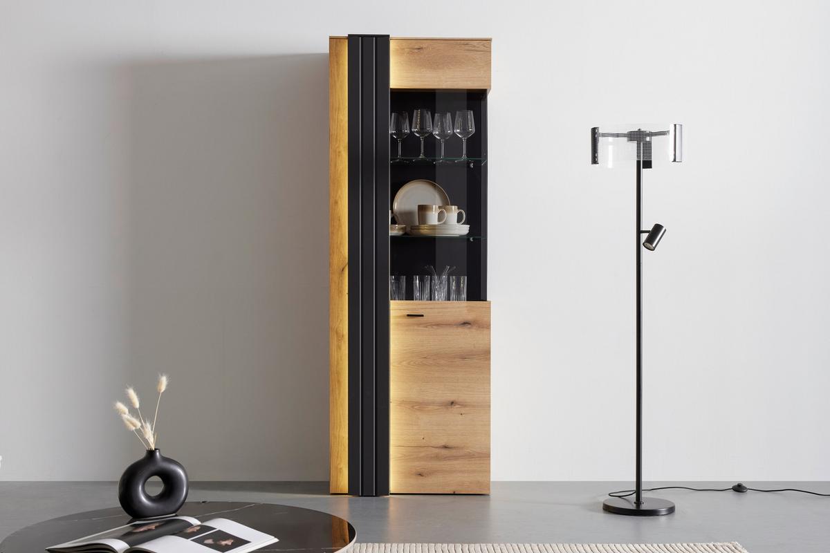 Vitrine in Eiche/Grau - Modern, Glas/Holzwerkstoff (71,8/203/44,8cm) - Mömax