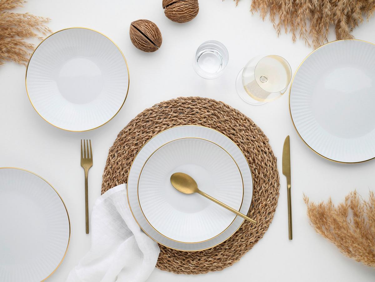 Jedilni Servis Valencia, 12-Delni - zlate barve/bela, Design, keramika - Creatable