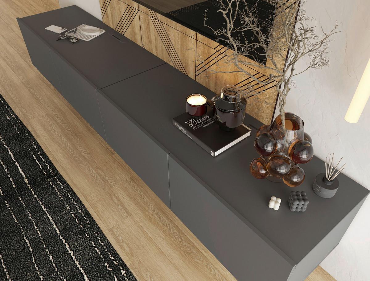 KOMODA NISKA NEWNIQ - antracytowy, Design, materiał drewnopochodny (240/36,7/45cm) - Hom`in