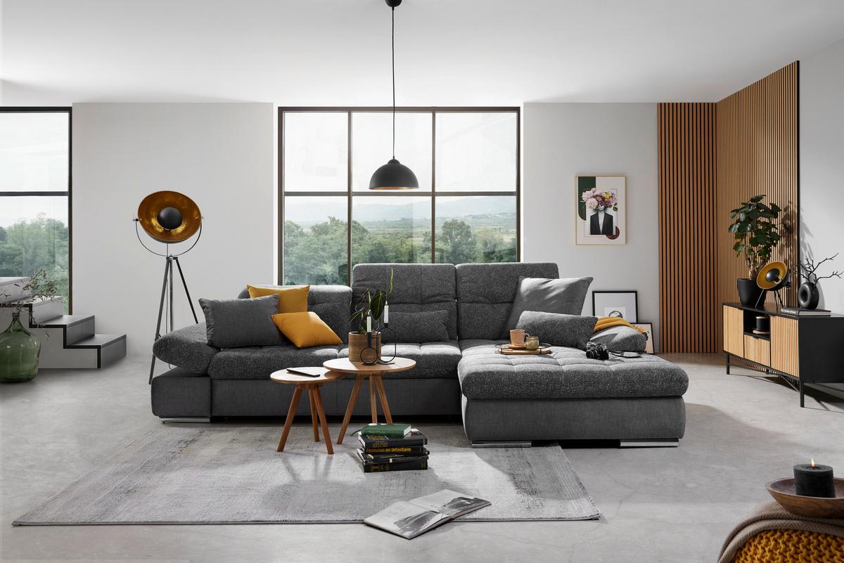 Sedežna Garnitura Sanfino, Siva, Ležišče, Predal - barve kroma/siva, Konvencionalno, kovina/tekstil (305/79-96/199cm) - Premium Living
