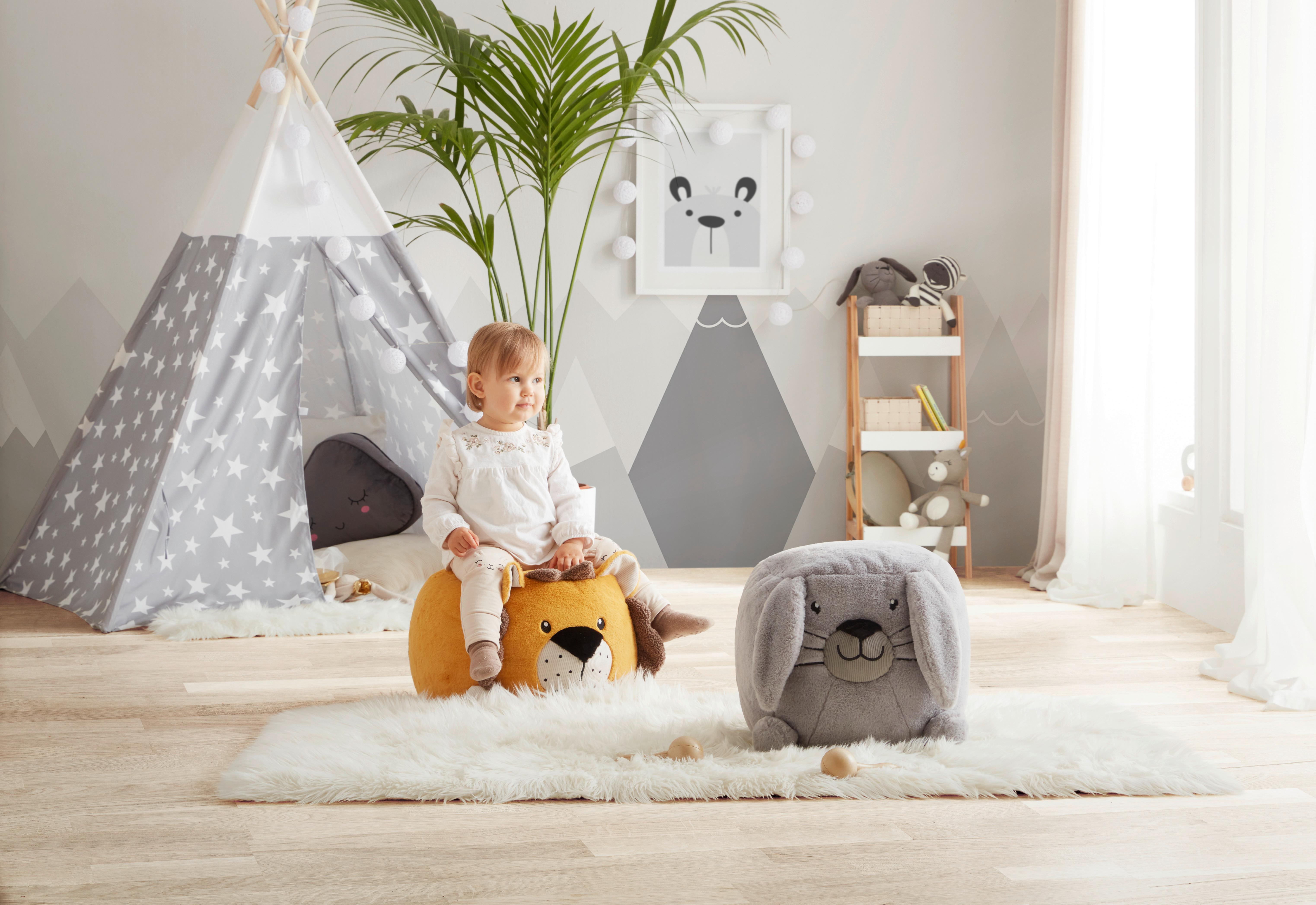 Kinderhocker Sally Hase Kunstpelz Grau/Schwarz - Grau, KONVENTIONELL, Textil (40/30/40cm) - Premium Living