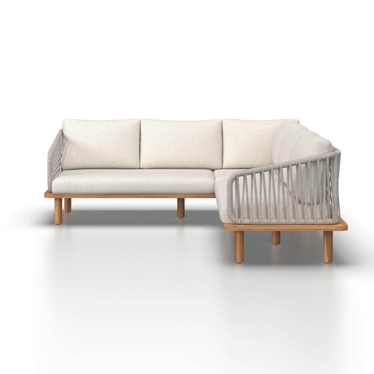 Loungegarnitur Mara Holz Outdoorstoff/Metall +Abdeckung - Creme/Teakfarben, MODERN, Holz/Textil (190/62,5/70cm) - Bessagi Garden