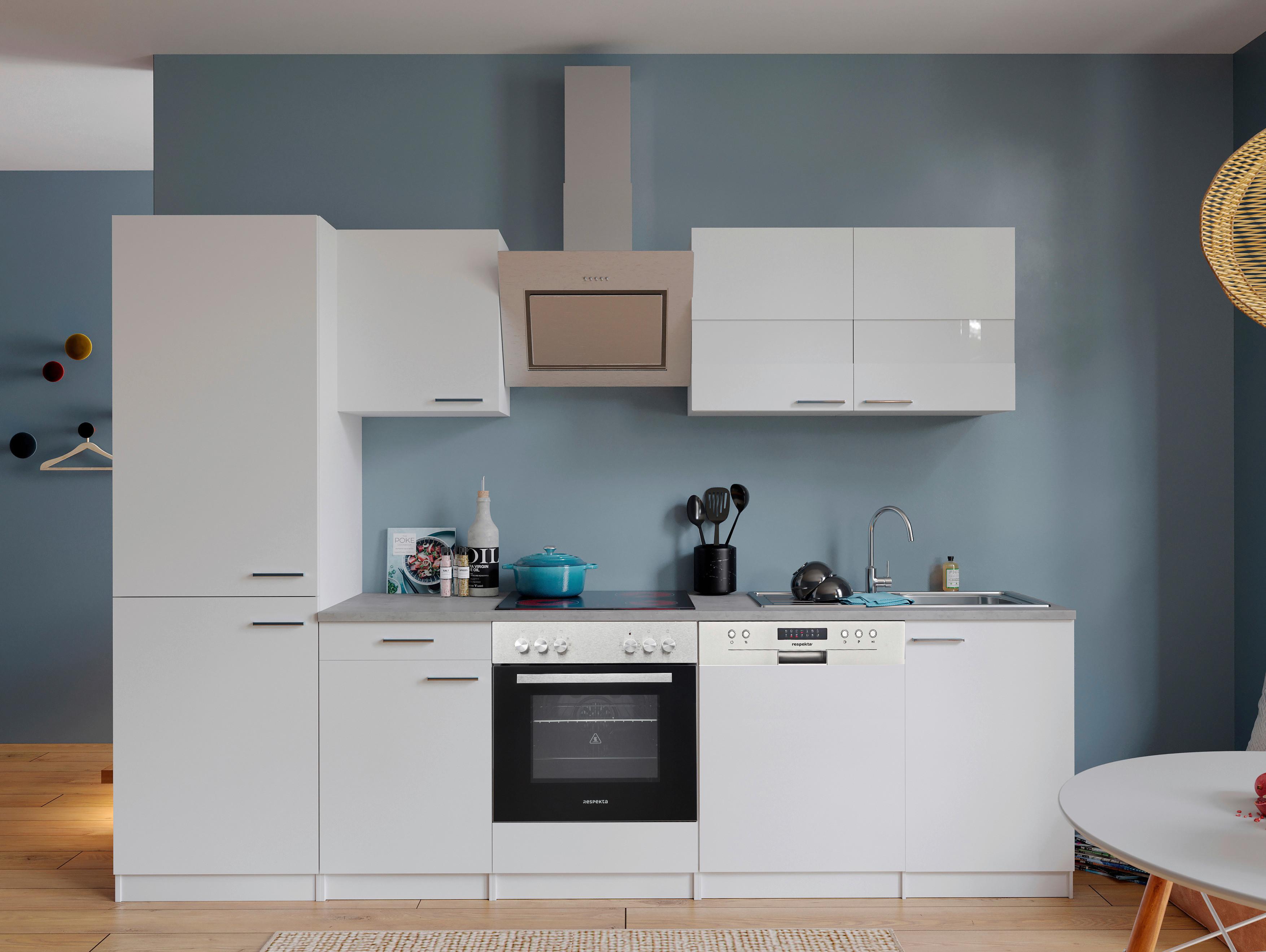 Küchenblock Malia mit Geräten ca. 280 cm Weiß - Edelstahlfarben/Graphitfarben, Basics, Holzwerkstoff/Metall (280cm) - Respekta