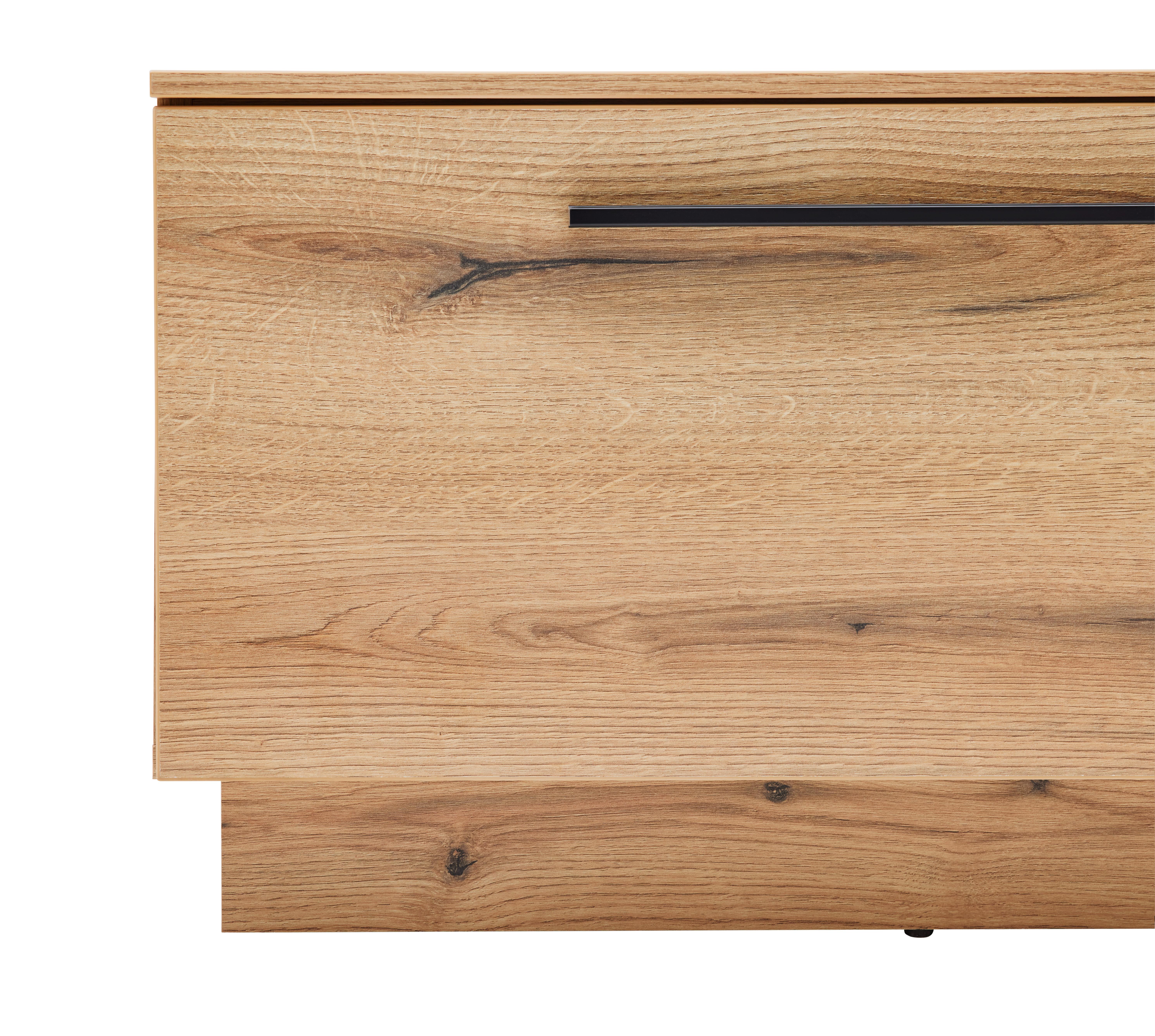 MEDIABÄNK MATEO - svart/ekfärgad, Modern, trämaterial/plast (180/41/40cm) - Mömax