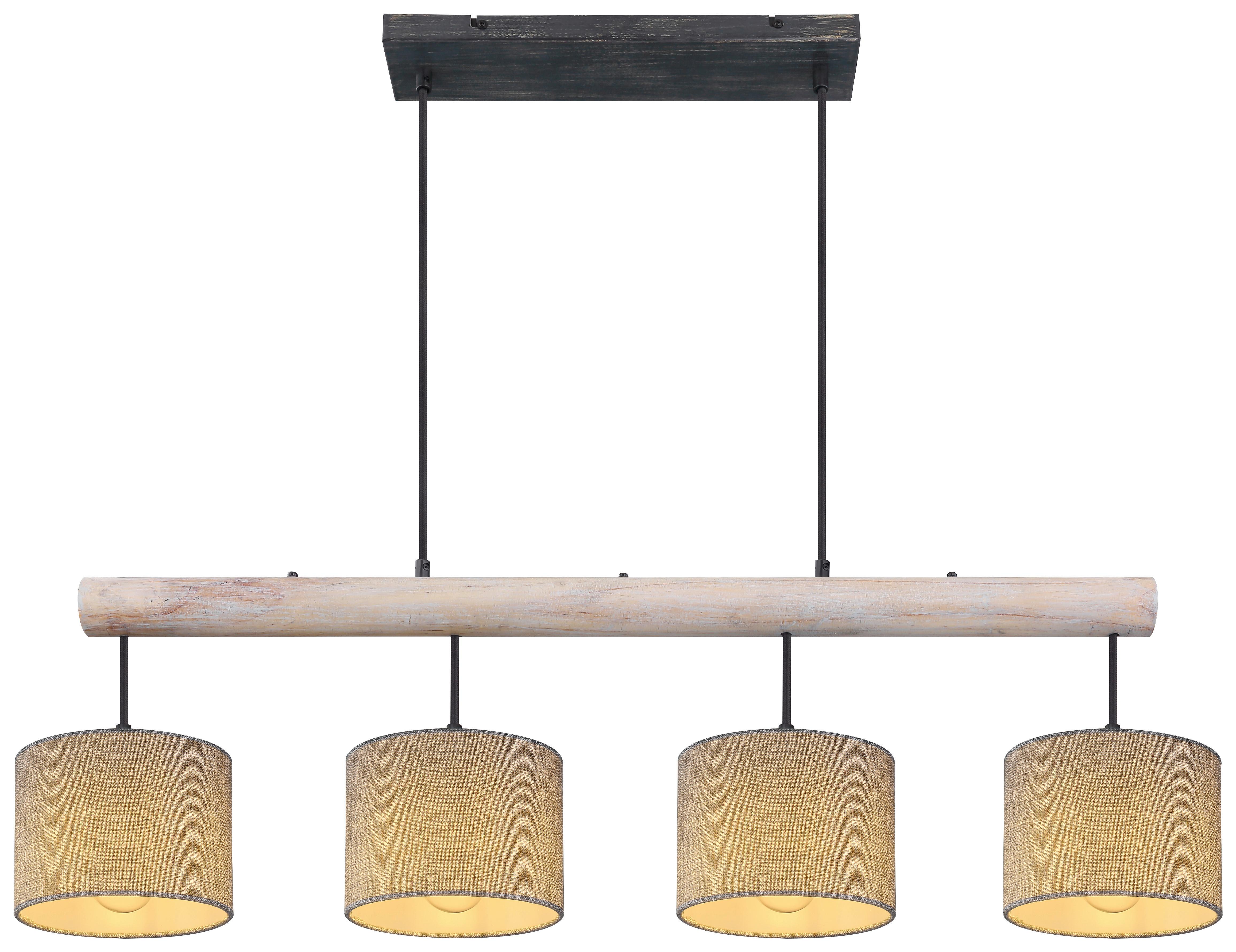Hängeleuchte Roger max. 40 Watt - Schwarz/Grau, Natur, Holz/Textil (102/18/120cm) - Globo