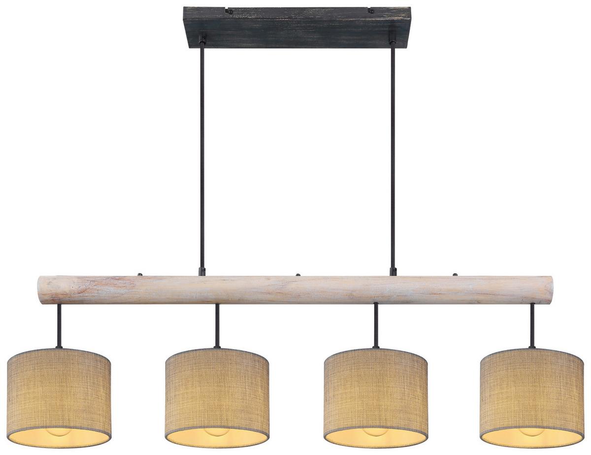 Hängeleuchte Roger max. 40 Watt - Schwarz/Grau, Natur, Holz/Textil (102/18/120cm) - Globo