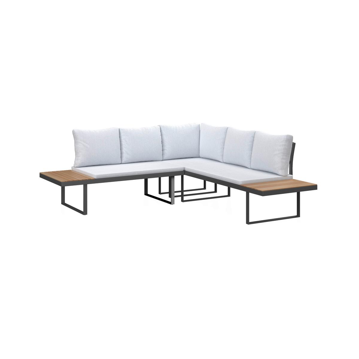 Loungegarnitur Elia Grau Outdoorstoff/Metall/Holz - Hellgrau, MODERN, Holz/Textil (236,5/75/236,5cm) - Bessagi Garden