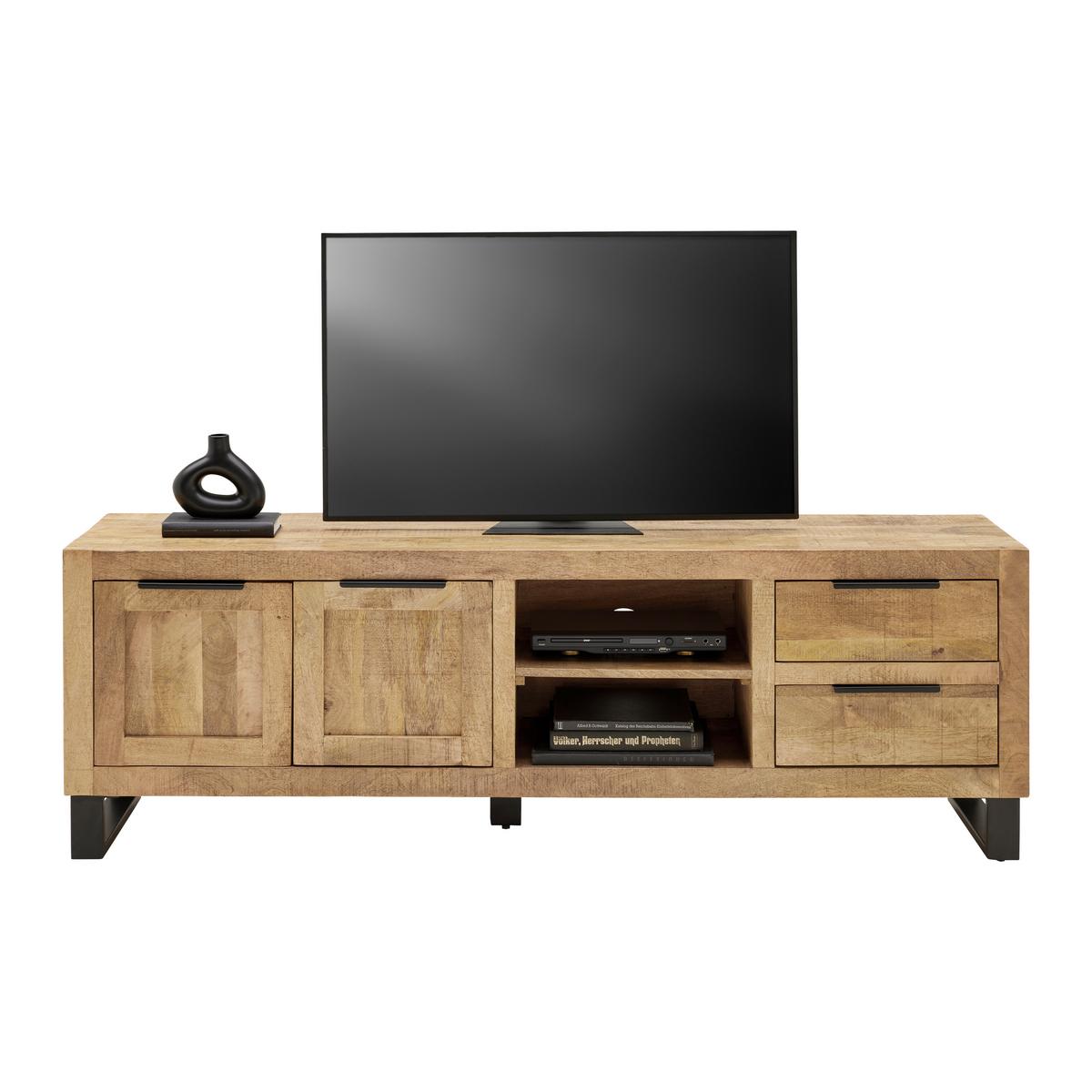 Tv-element Everest - Exklusiv- Mangov Les - črna/naravne barve, Natur, kovina/les (175/57/40cm) - Zandiara