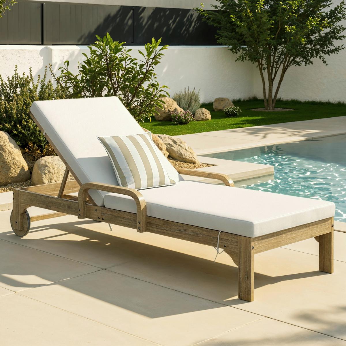 GARTENLIEGE ELJA - Grau/Akaziefarben, Modern, Holz/Textil (200/90/75cm) - Bessagi Garden