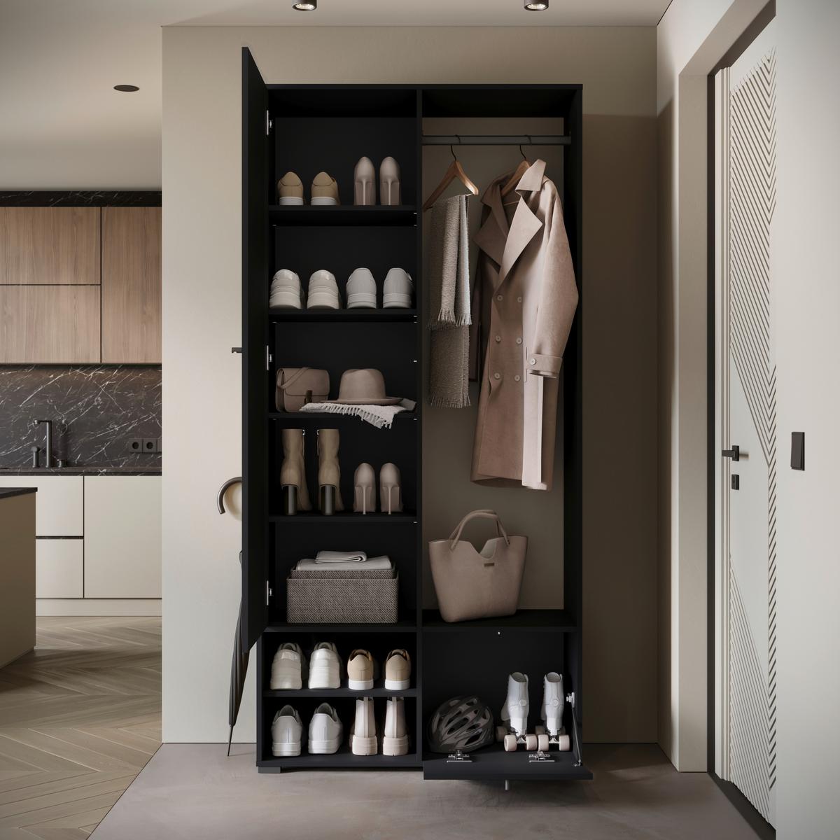Garderobe Dino ca. 90x190 cm Schwarz - Schwarz, Trend, Holzwerkstoff (90/190/33cm) - MID.YOU
