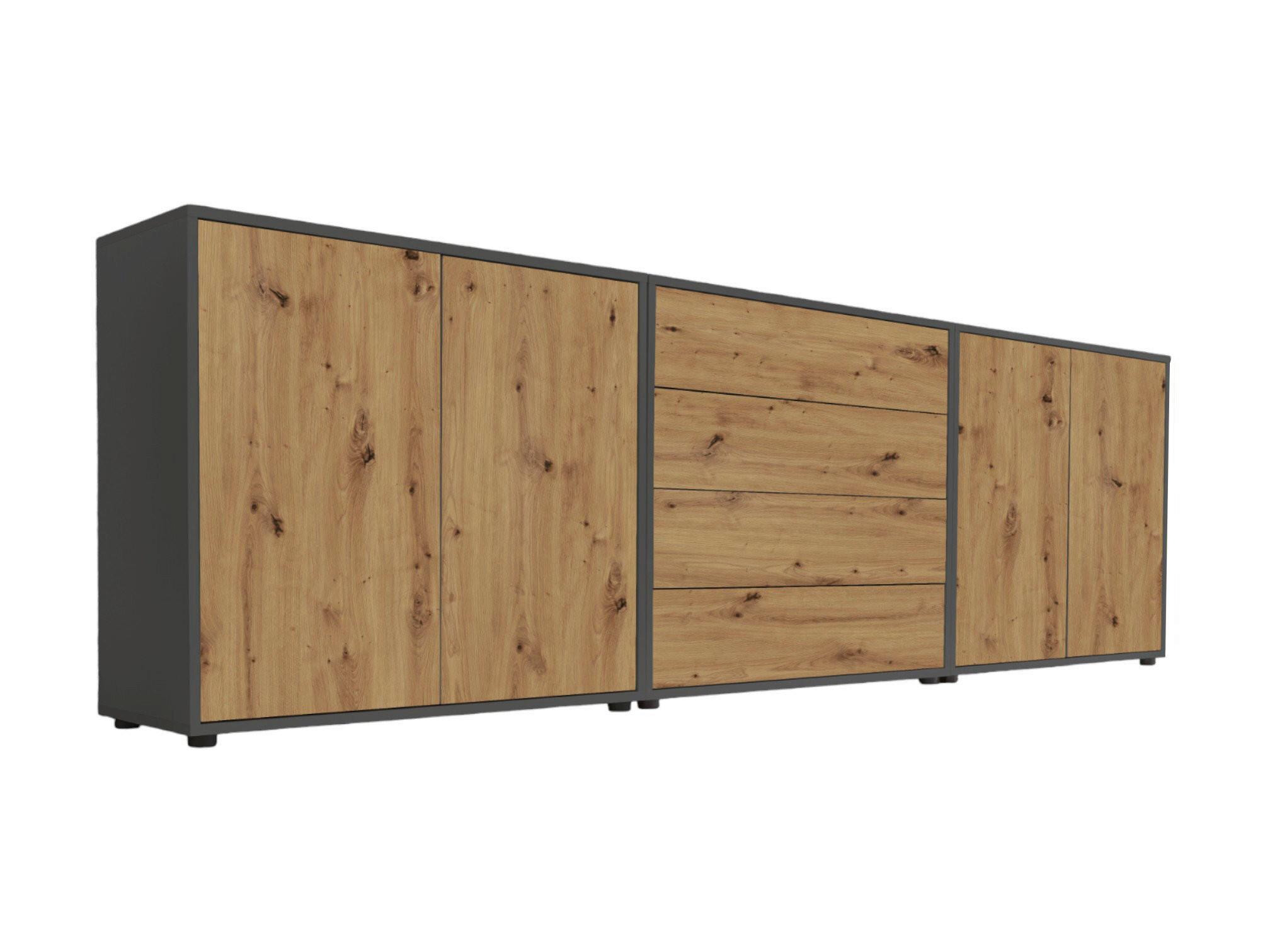 Sideboard Mailand Set 5 Anthrazit/Eiche - Anthrazit/Schwarz, MODERN, Holzwerkstoff/Kunststoff (237/73/33cm) - MID.YOU
